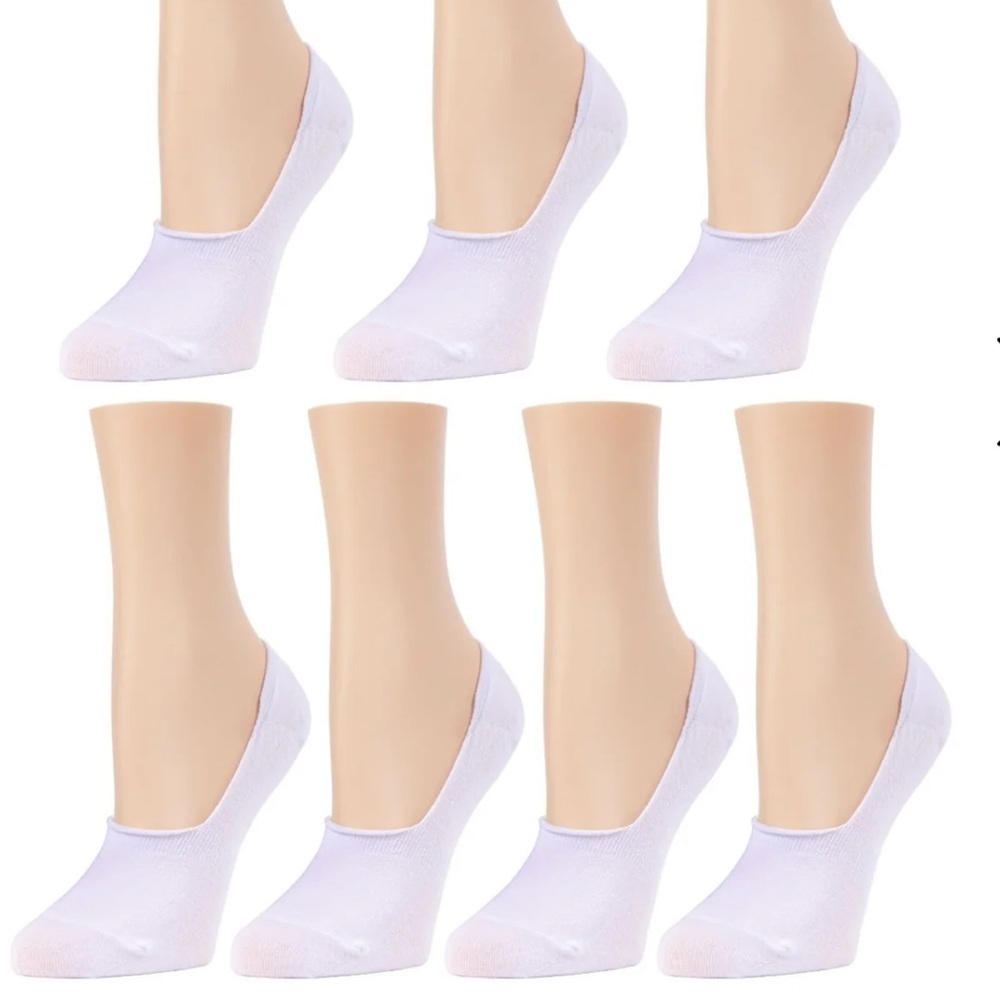 MeMoi High-Cut Cotton Sneaker Liner Socks 7-Pack Anti-Slip White